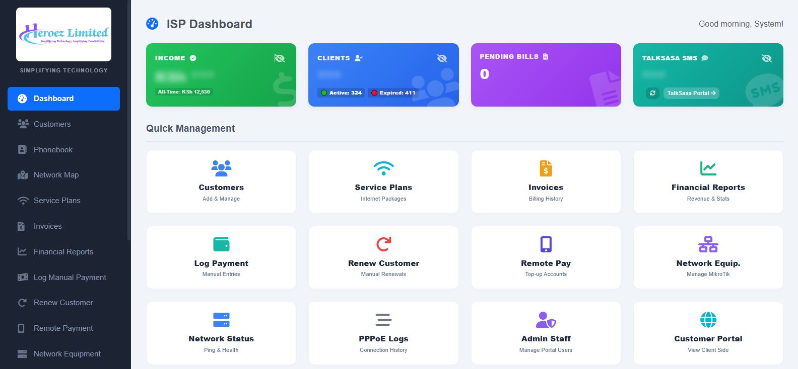 ISP Dashboard View